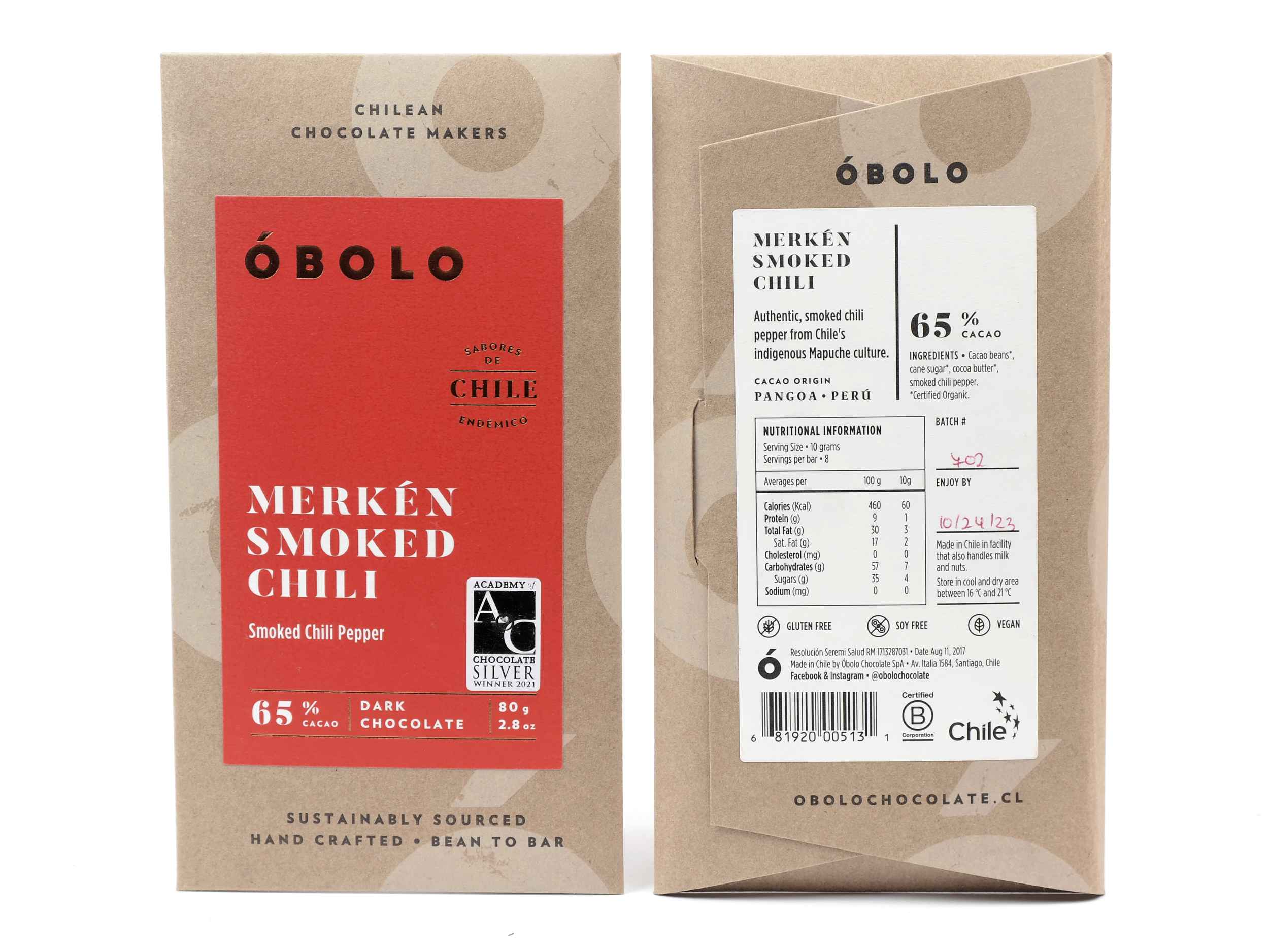Óbolo Merkén Smoked Chili Dark 65%