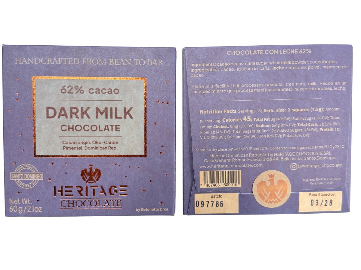Heritage Chocolate 62% Dark Milk Chocolate