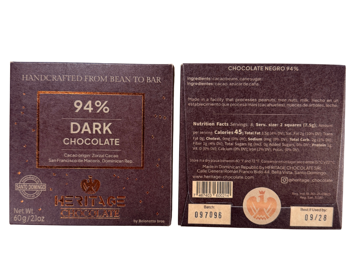 Heritage Chocolate 94% Dark Chocolate