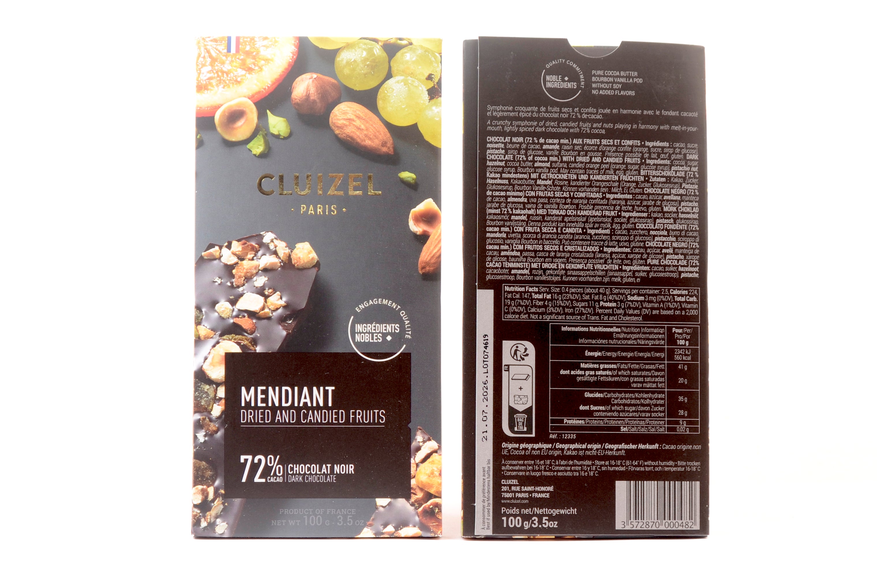 Cluizel Mendiant Dried & Candied Fruits 72% Dark