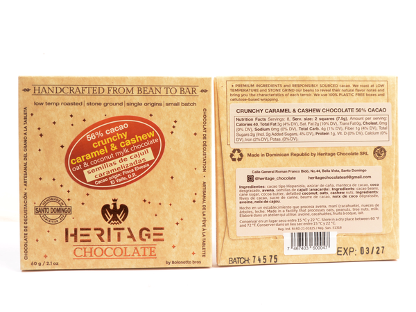 Heritage Chocolate Crunchy Caramel & Cashew 56% Oat & Coconut Mylk