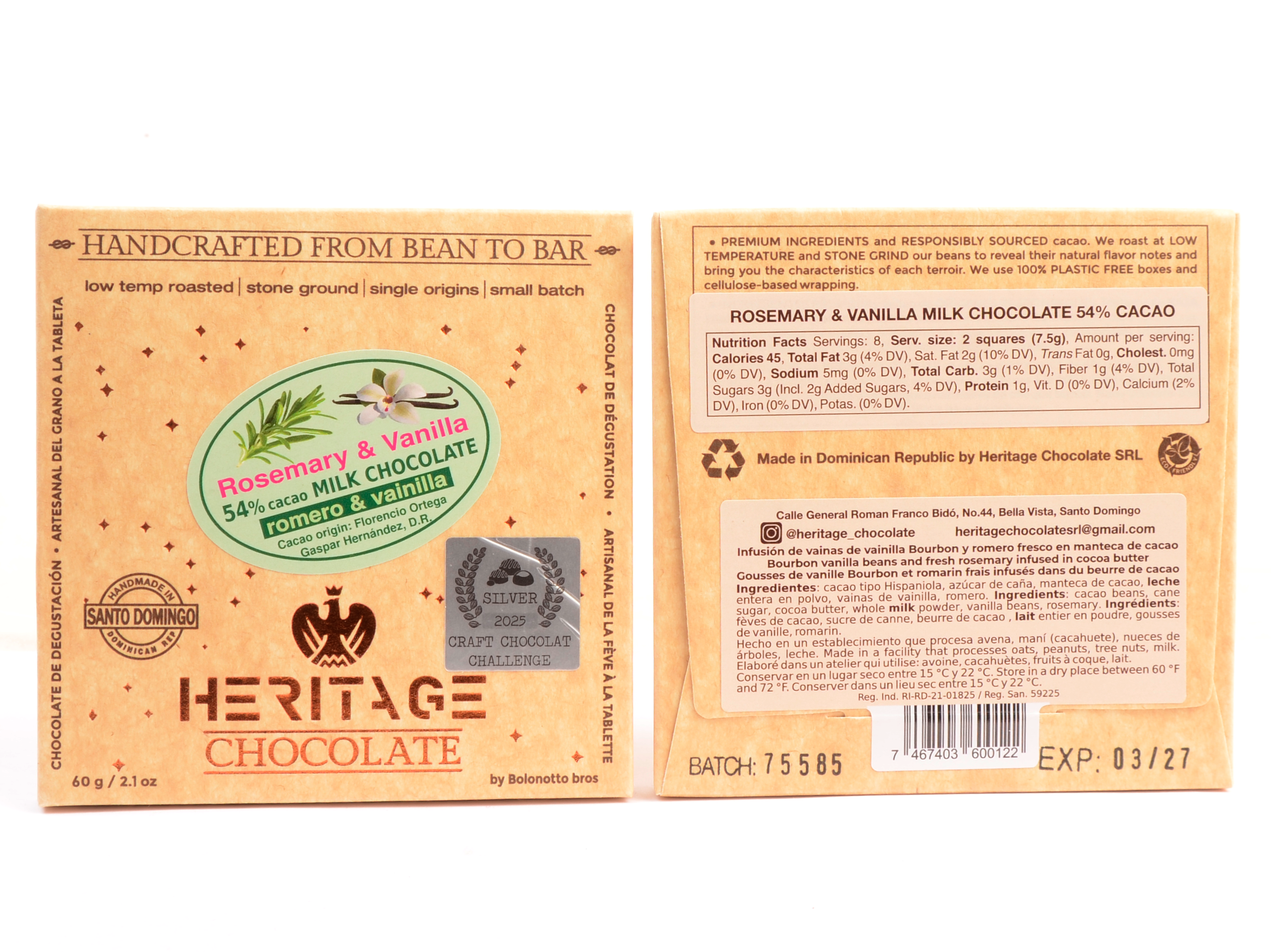 Heritage Chocolate Rosemary & Vanilla 54% Milk Chocolate