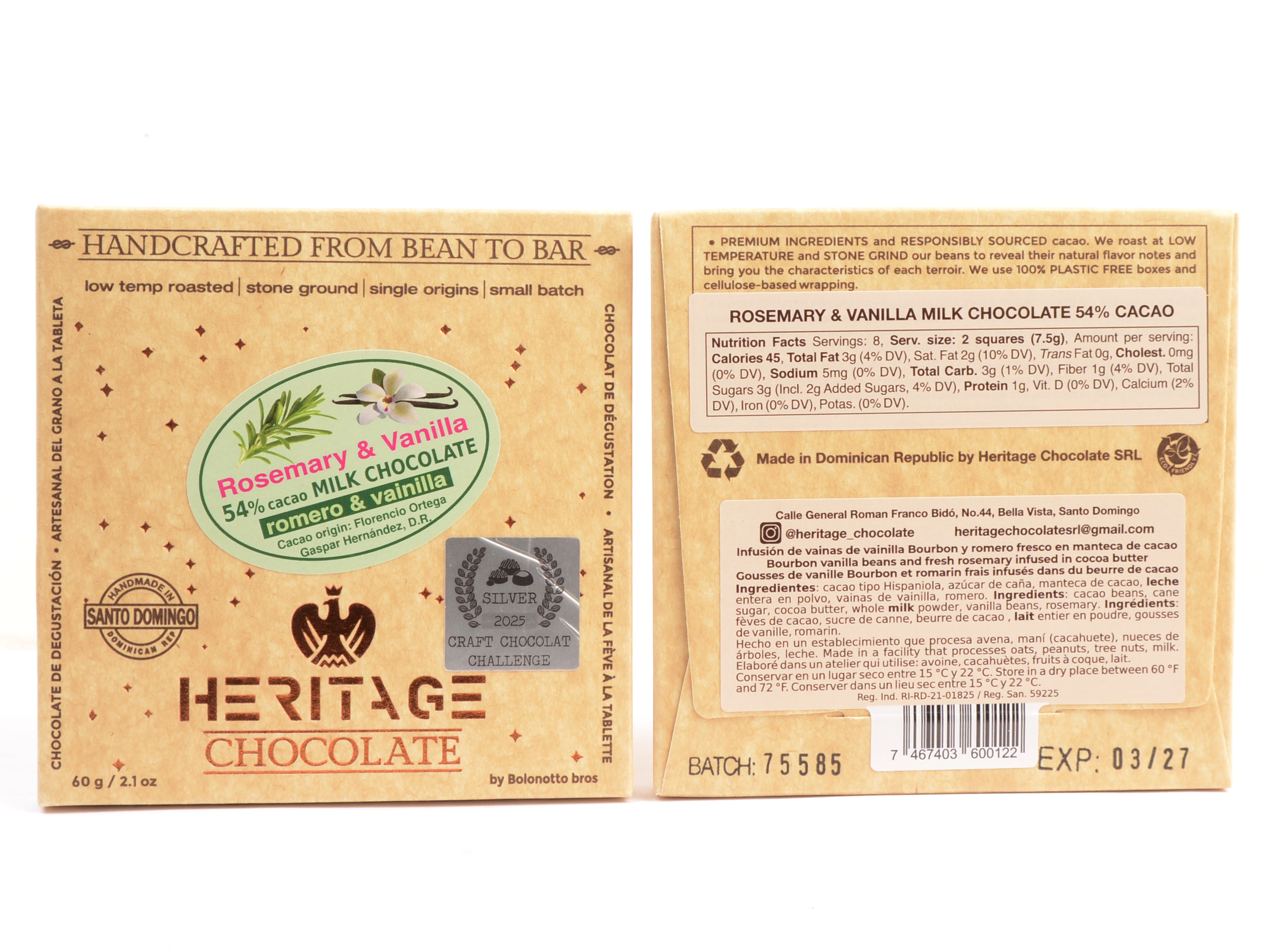 Heritage Chocolate Rosemary & Vanilla 54% Milk Chocolate