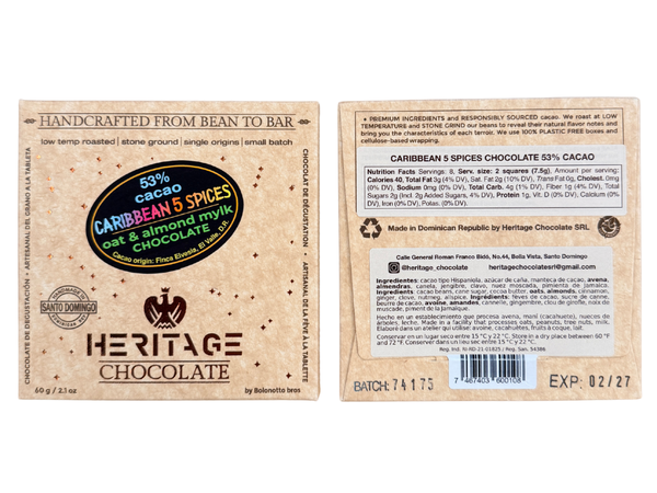 Heritage Chocolate 53% Caribbean 5 Spices - Oat & Almond Mylk