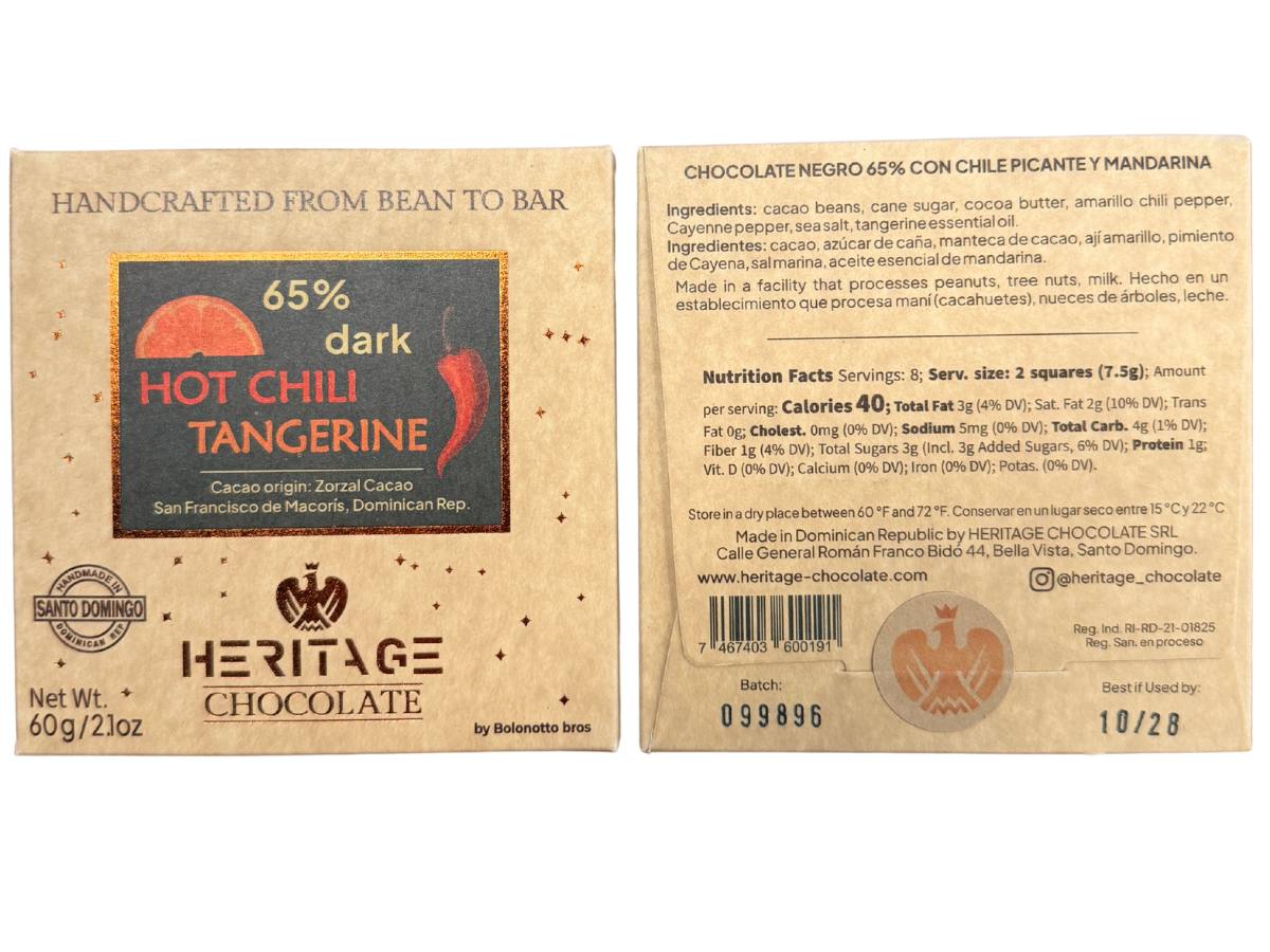 Heritage Chocolate Hot Chili Tangerine 65% Dark