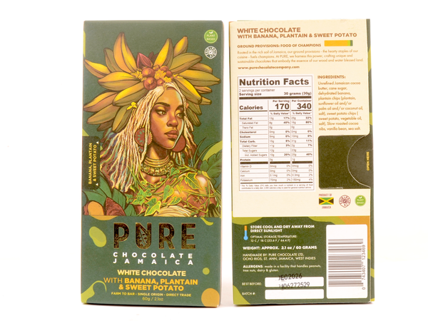 PURE Chocolate White Chocolate with Banana, Plantain, & Sweet Potato