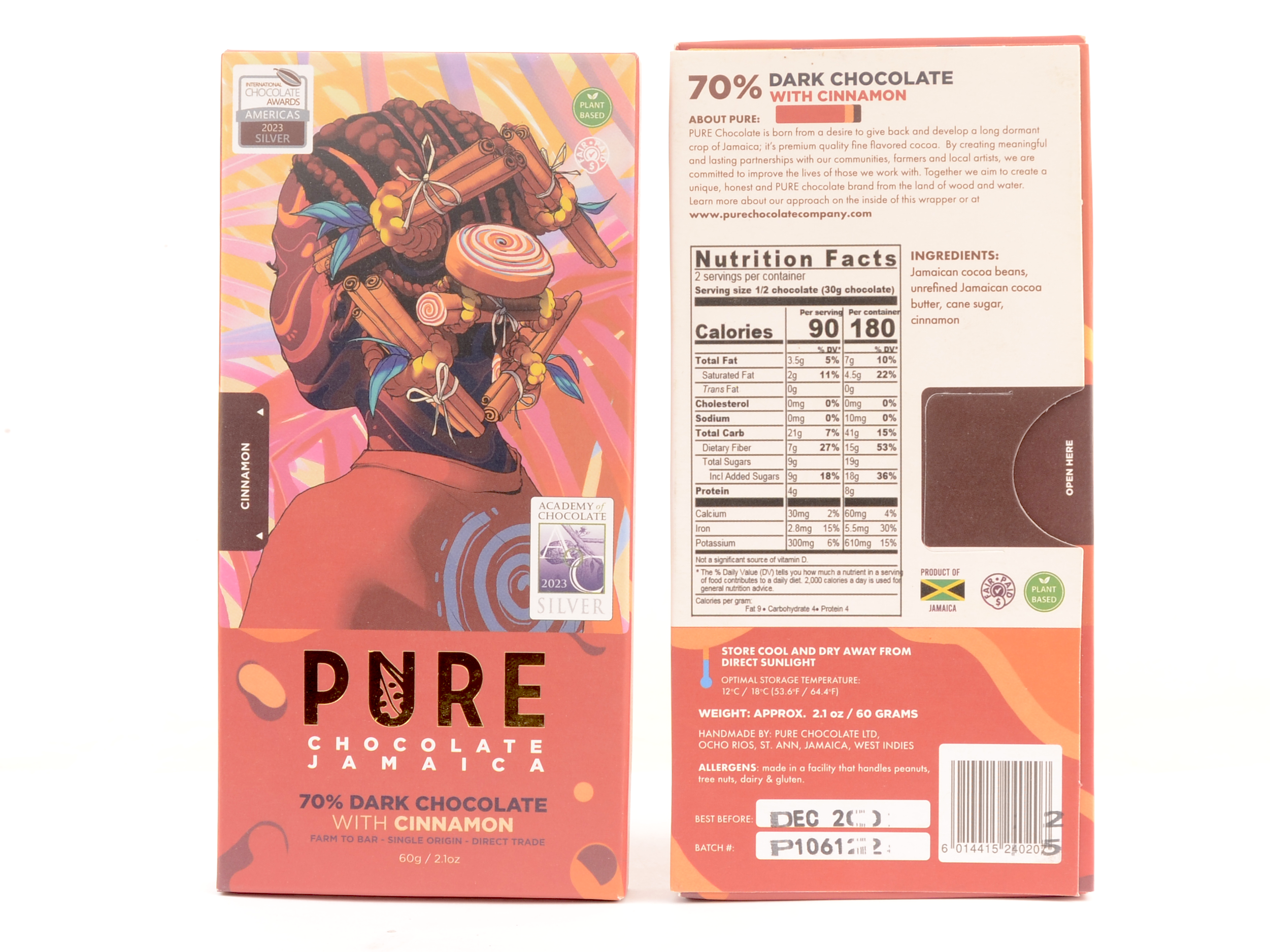 PURE Chocolate 70% Dark Chocolate with Cinnamon