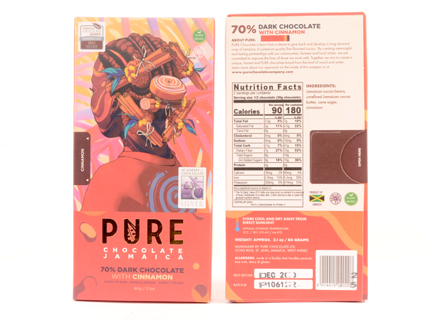 PURE Chocolate 70% Dark Chocolate with Cinnamon