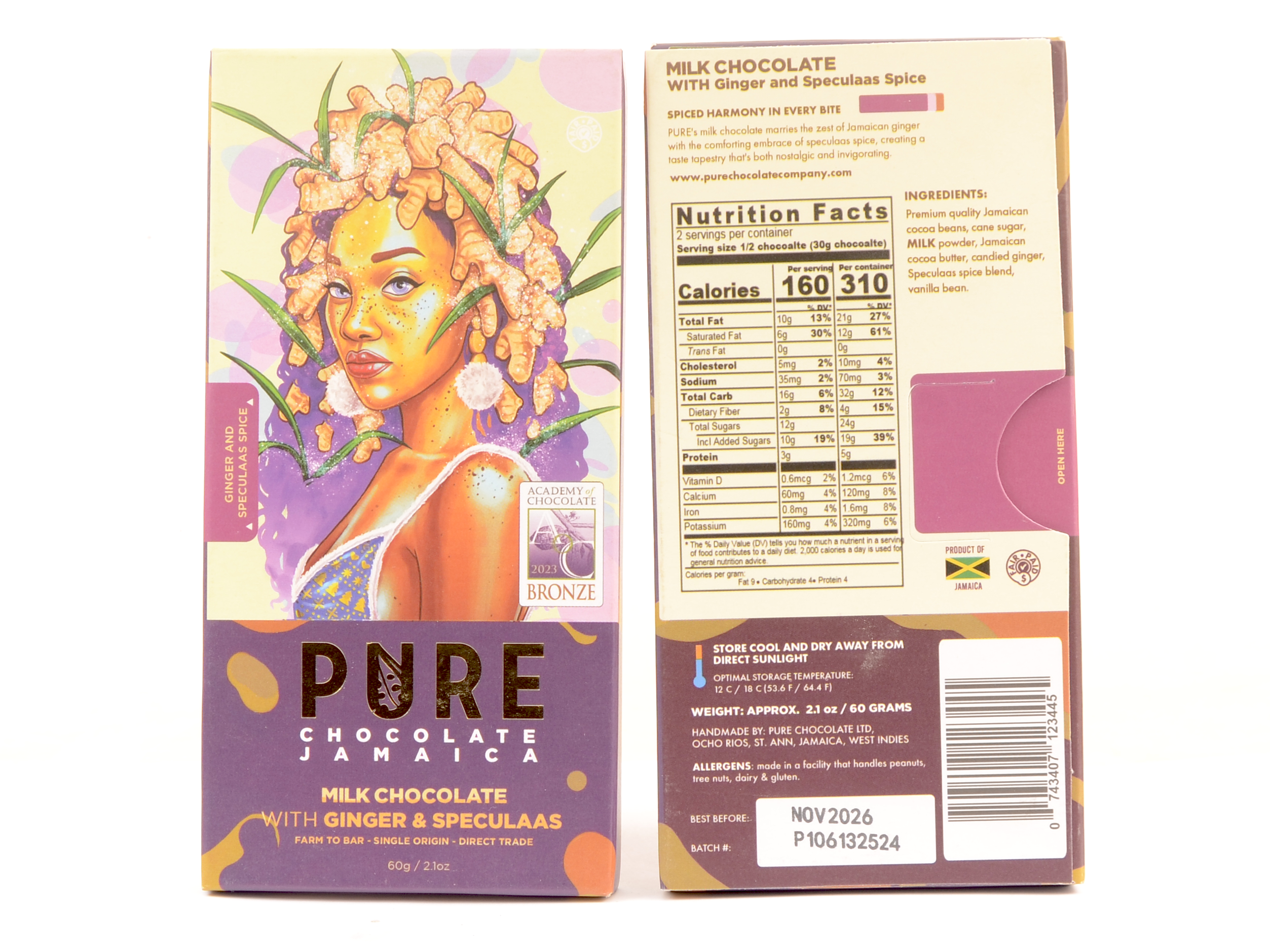 PURE Chocolate Milk Chocolate with Ginger & Speculaas