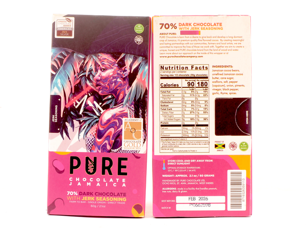 PURE Chocolate 70% Dark Chocolate with Jerk Seasoning