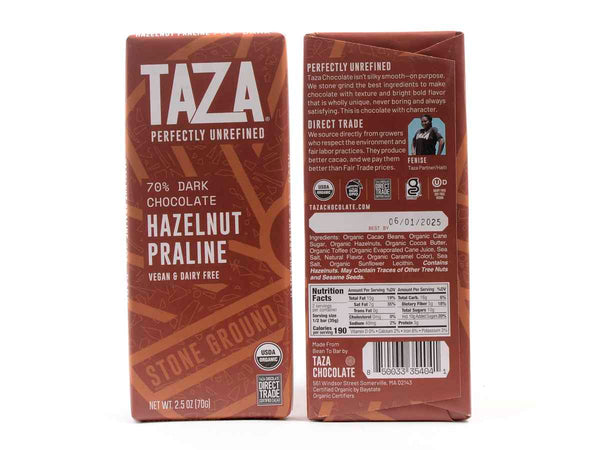 Taza Hazelnut Praline 70 % Dark Chocolate