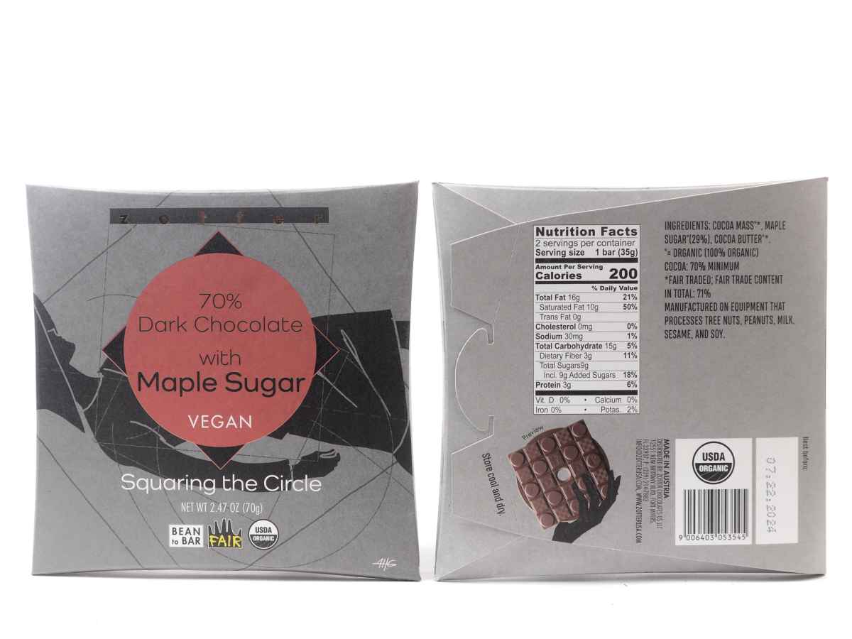 Zotter Dark Chocolate with Maple Sugar 70%